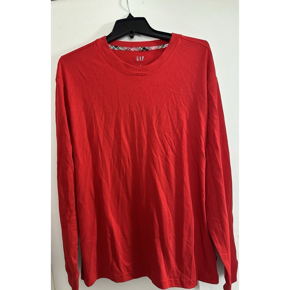 Gap Men’s T Shirt Cherry Plaid Long Sleeve Size Large 100% Cotton